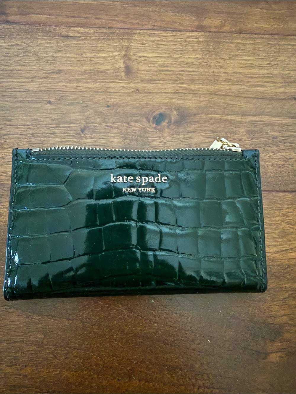 NEW Kate Spade Croc-Embossed Slim Bifold Card Wallet - Emerald Green (K219)